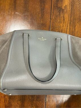 kate spade Gray Pebbled Leather Tote with Gold Logo